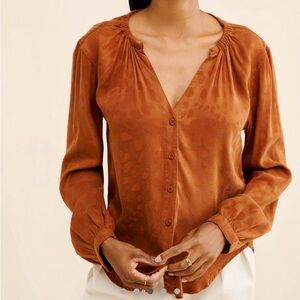 Anthropologie Rust Long-Sleeve Button Front Blouse